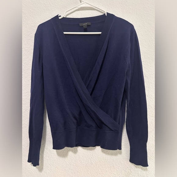 J. Crew Navy Blue Merino Wool Wrap Sweater size Small - Picture 2 of 9
